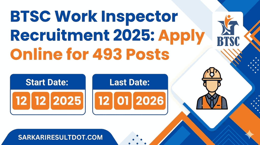BTSC Work Inspector Recruitment 2025: Apply Online for 493 Posts