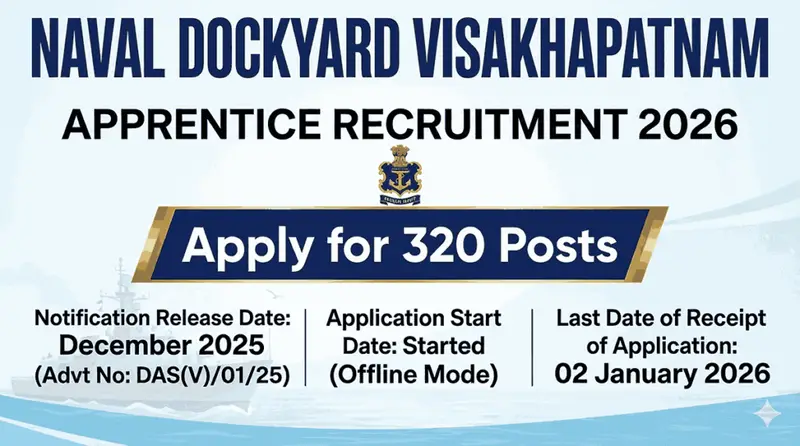 Naval Dockyard Visakhapatnam Apprentice Recruitment 2026: Apply for 320 Posts