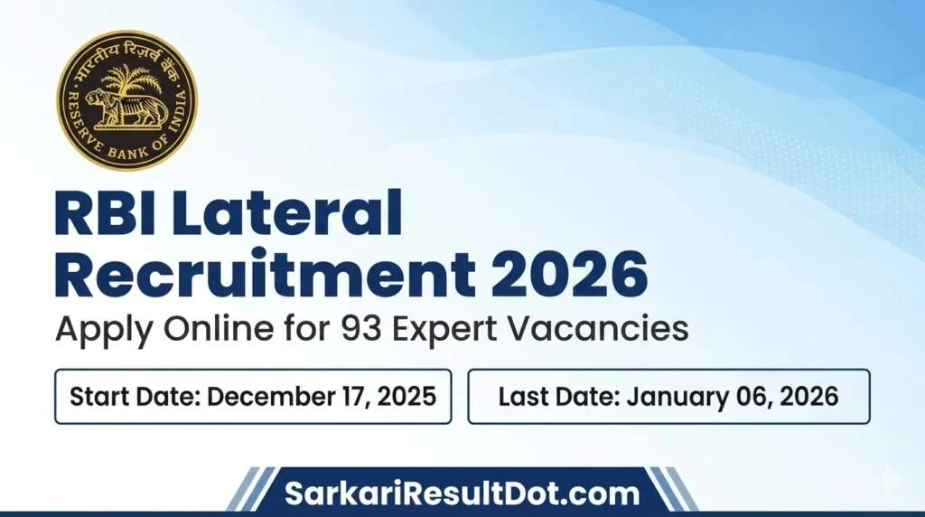 RBI Lateral Recruitment 2026: Apply Online for 93 Expert Vacancies