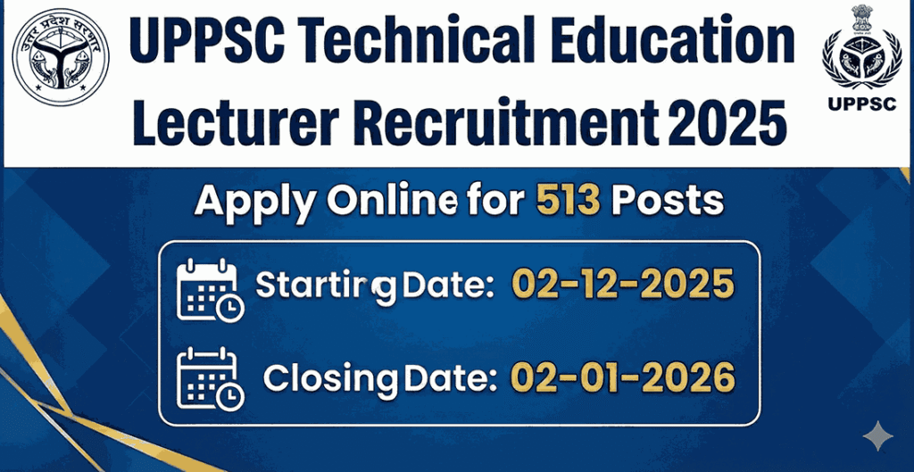 UPPSC Technical Education Lecturer Recruitment 2025: Apply Online for 513 Posts