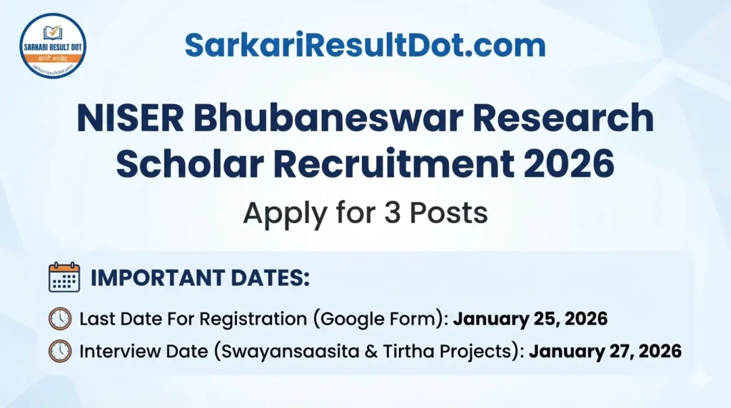 NISER Bhubaneswar Research Scholar Recruitment 2026
