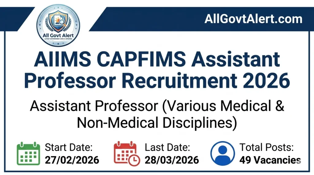 AIIMS CAPFIMS Assistant Professor Recruitment 2026 Apply Online for 49 Posts