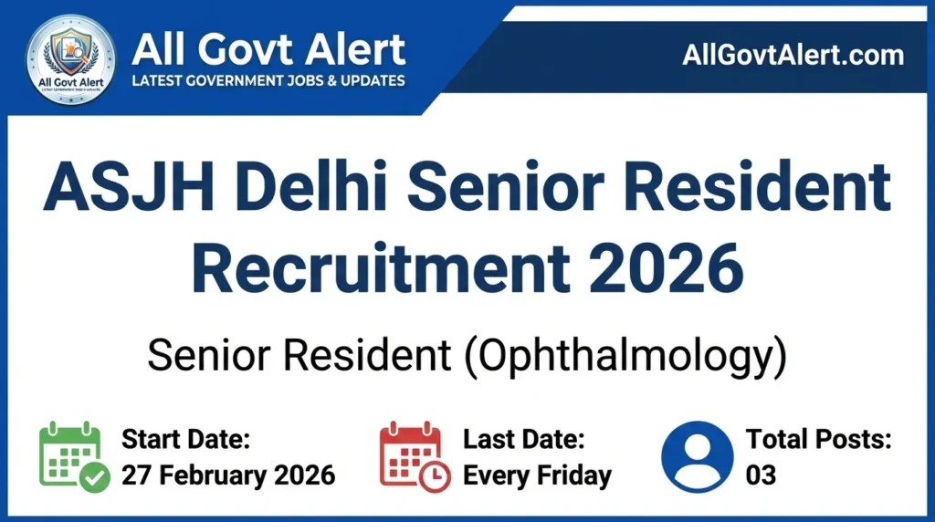 ASJH Delhi Senior Resident Recruitment 2026 Walk-in for Ophthalmology Posts