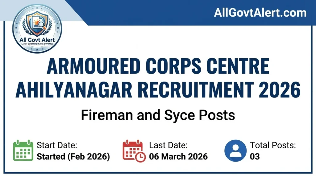 Armoured Corps Centre Ahilyanagar Recruitment 2026 Detailed Overview