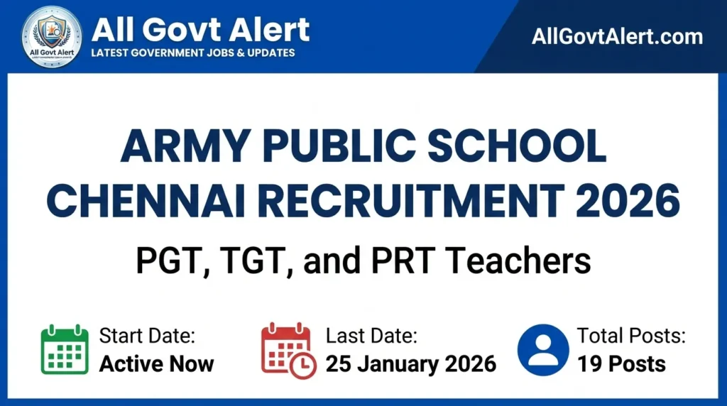 Army Public School Chennai Recruitment 2026 Apply for PGT, TGT, & PRT Posts