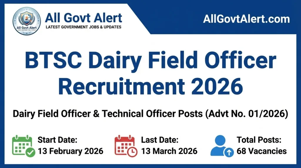 BTSC Dairy Field Officer Recruitment 2026 Apply Online for 68 Posts