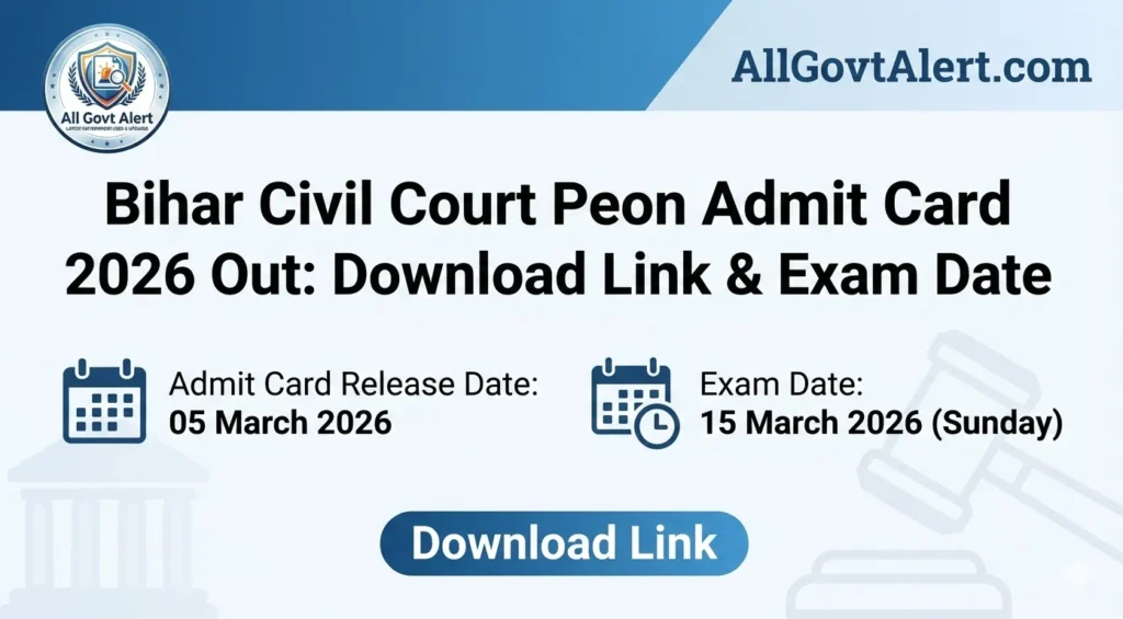 Bihar Civil Court Peon Admit Card 2026 is officially scheduled to be released on March 5, 2026, for the preliminary written exam. The Patna Civil Court 