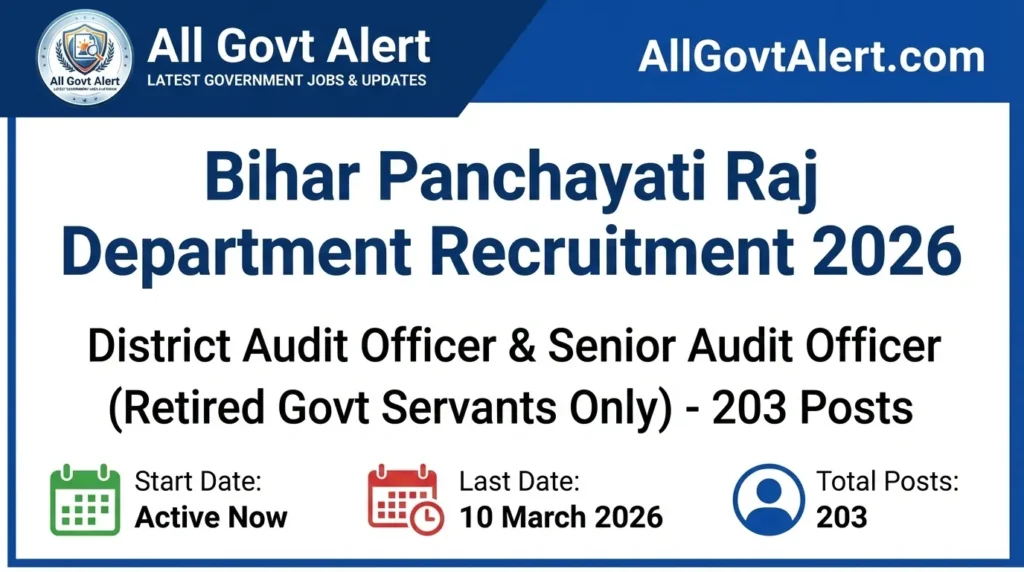 Bihar PRD Audit Officer Recruitment 2026 Apply Online for 203 Posts