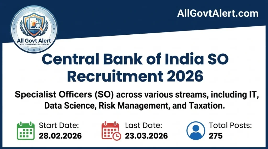 Central Bank of India SO Recruitment 2026 Apply Online for 275 Posts