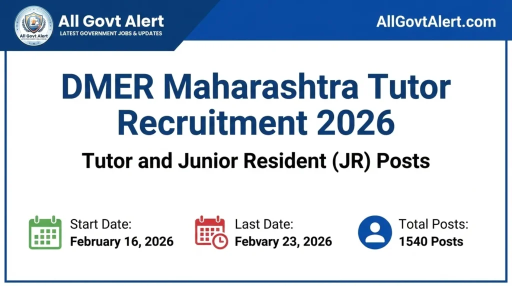 DMER Maharashtra Tutor Recruitment 2026 – Apply Online for 1540 Junior Resident & Tutor Posts