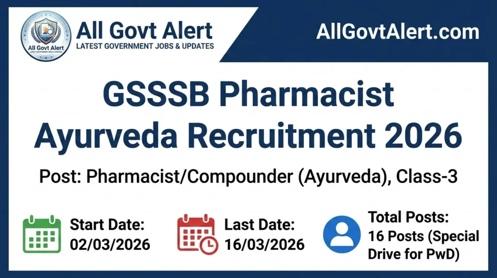 GSSSB Pharmacist Ayurveda Recruitment 2026 Apply Online for 16 Posts