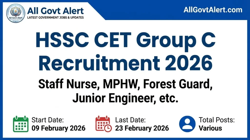 HSSC CET Group C Recruitment 2026 Apply Online for Staff Nurse, JE & More