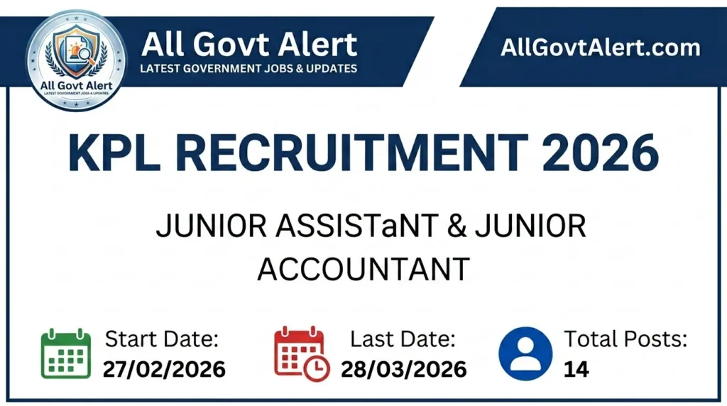 KPL Recruitment 2026 Apply Online for 14 Junior Assistant & Accountant Posts