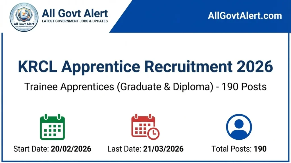 KRCL Apprentice Recruitment 2026 Apply Online for 190 Posts
