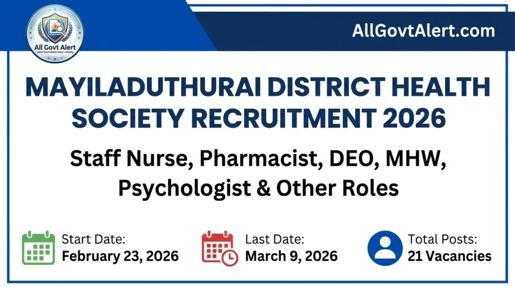Mayiladuthurai District Health Society Recruitment 2026 notification has been officially released by the Medical and Rural Health Services