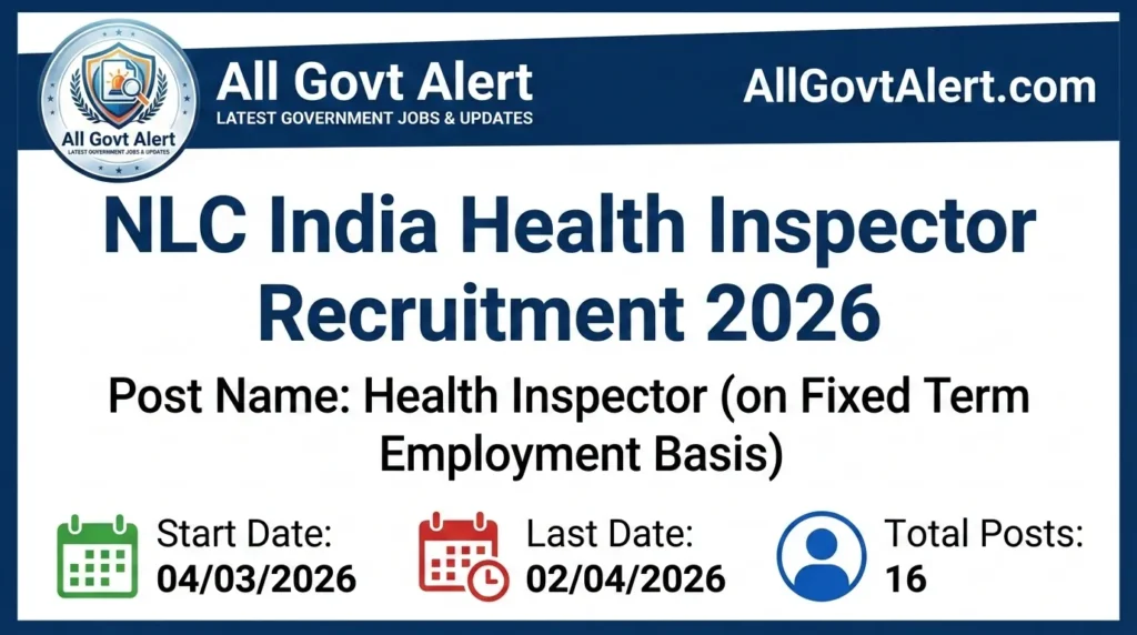 NLC India Health Inspector Recruitment 2026 Apply Online for 16 Posts