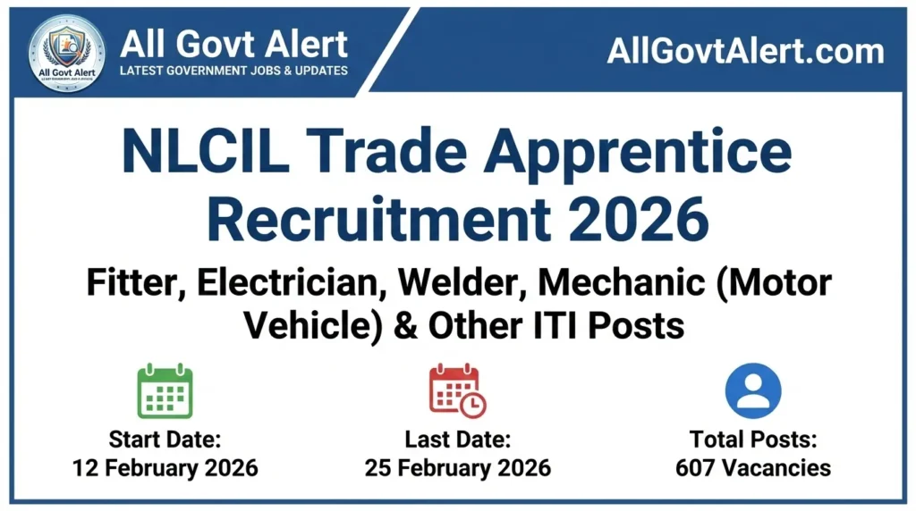 NLCIL Trade Apprentice Recruitment 2026 Apply Online for 607 Posts