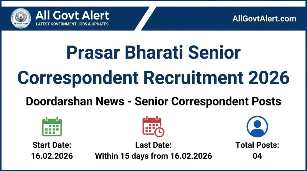 Prasar Bharati Senior Correspondent Recruitment 2026 Apply Online Now