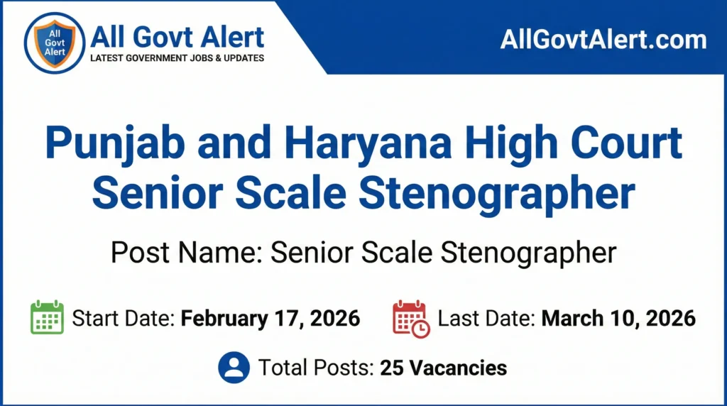 Punjab and Haryana High Court Senior Scale Stenographer Recruitment 2026 – Apply Online for 25 Posts