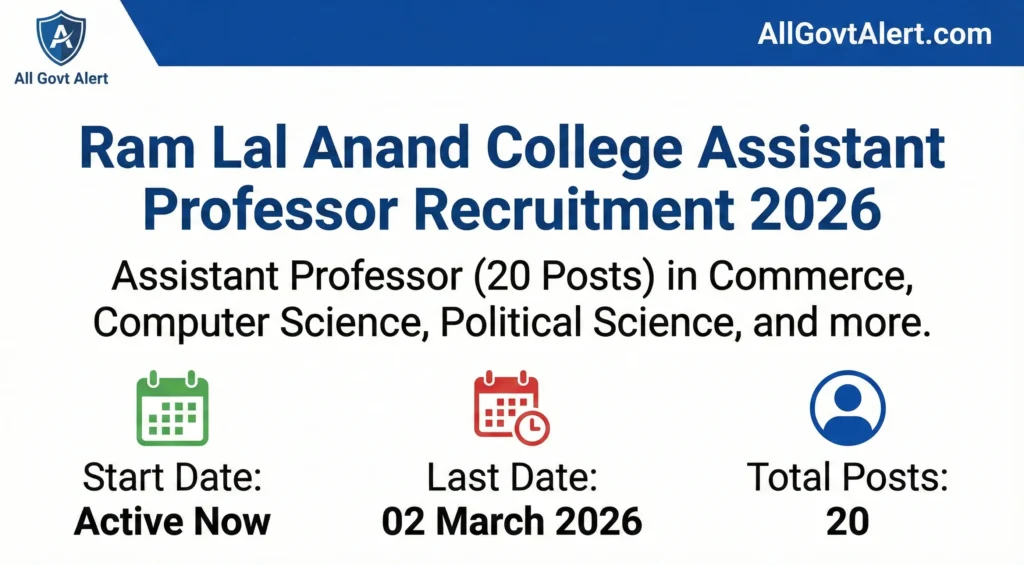 Ram Lal Anand College Assistant Professor Recruitment 2026 Apply Online for 20 Posts