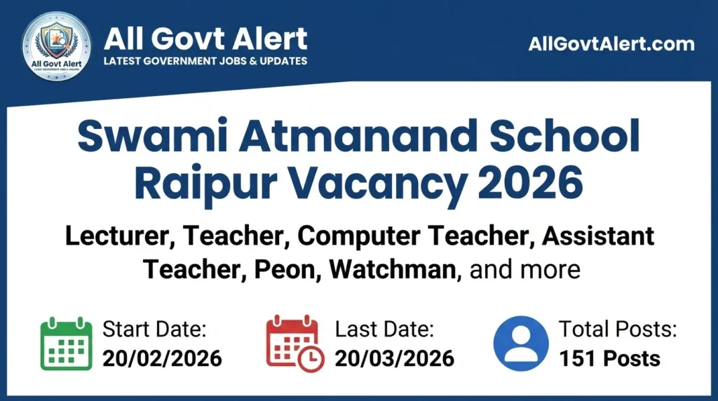 Swami Atmanand School Raipur Vacancy 2026 Apply Online for 151 Posts