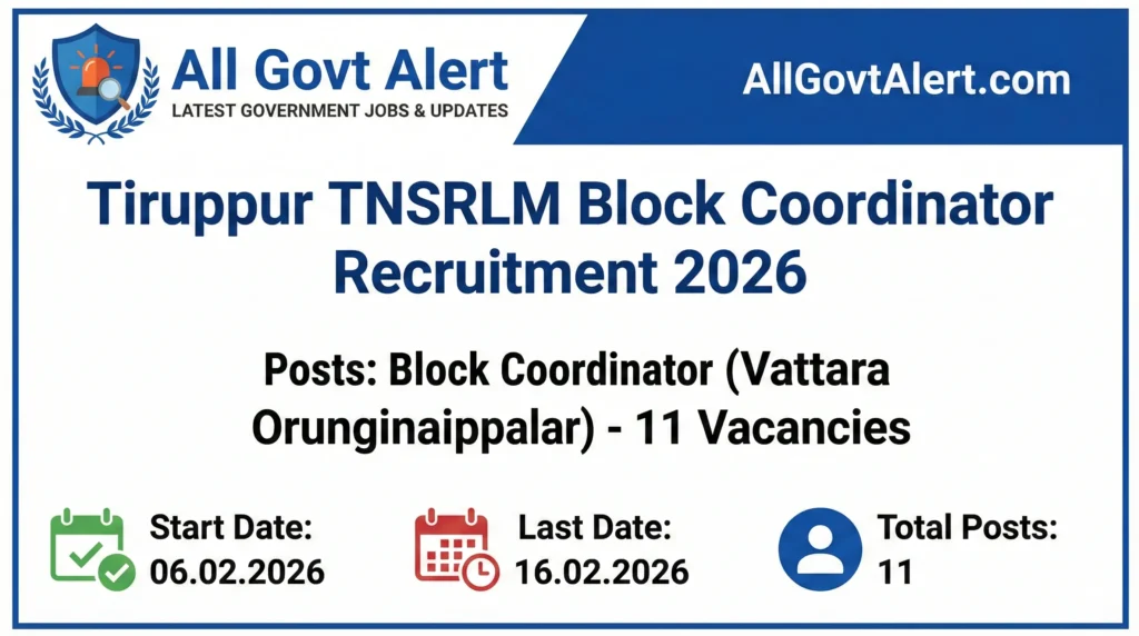 Tiruppur TNSRLM Block Coordinator Recruitment 2026  Apply Offline for 11 Posts