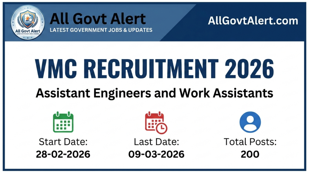 VMC Recruitment 2026 Apply Online for 200 Assistant Engineer & Work Assistant Posts