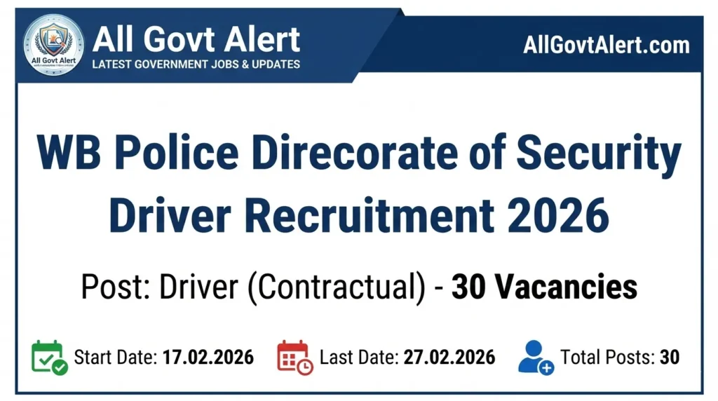 WB Police Directorate of Security Driver Recruitment 2026 Apply Offline for 30 Posts