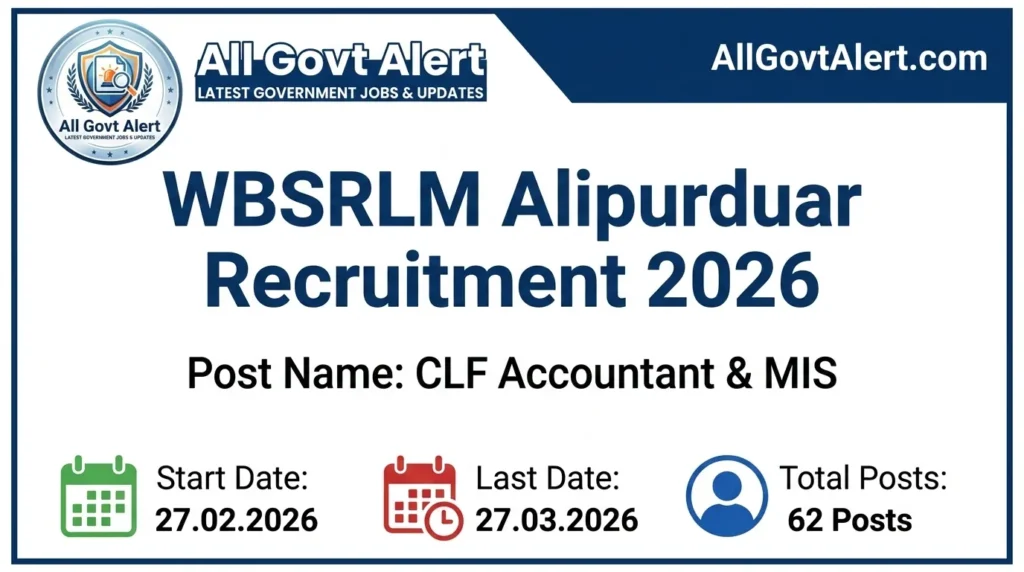 WBSRLM Alipurduar Recruitment 2026 Apply Offline for 62 CLF Accountant Posts