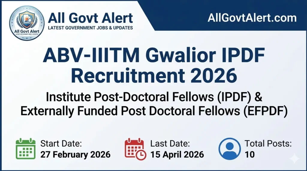 ABV-IIITM Gwalior IPDF Recruitment 2026 Apply Offline for Post-Doctoral Fellowships