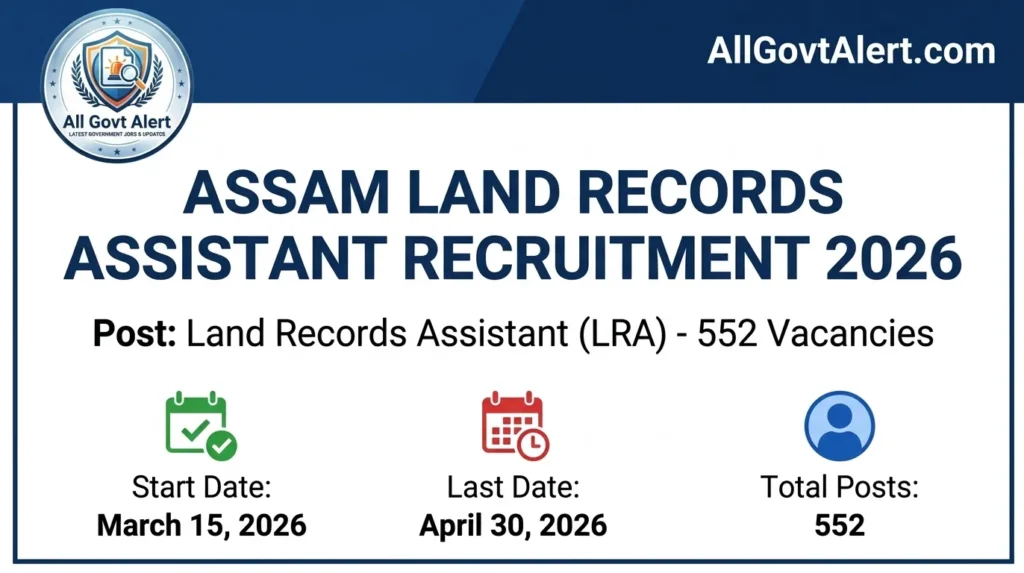 Assam Land Records Assistant Recruitment 2026 Apply Online for 552 Posts
