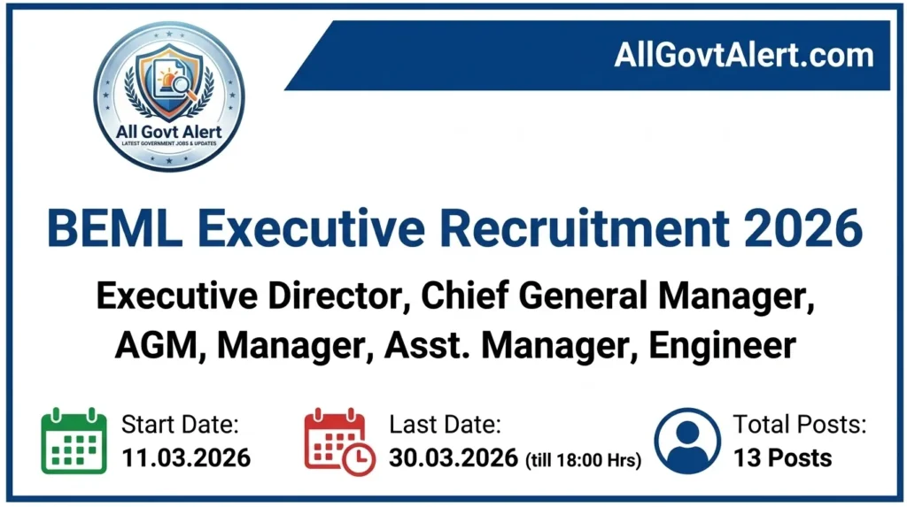 BEML Executive Recruitment 2026 Apply Online for 13 Engineering & Management Posts
