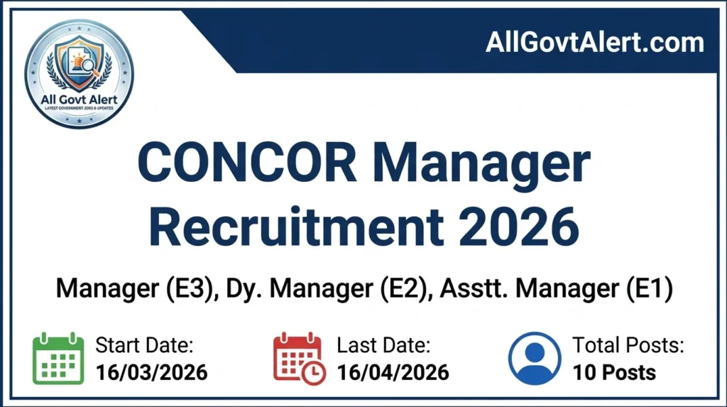 CONCOR Manager Recruitment 2026 Apply Offline for 10 Posts