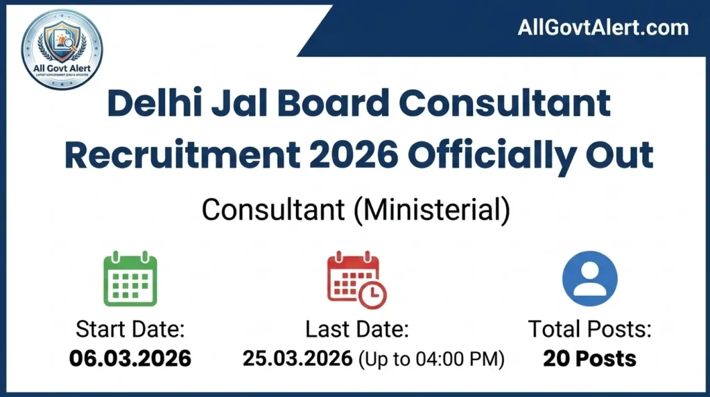 Delhi Jal Board Consultant Recruitment 2026 Apply Offline for 20 Posts