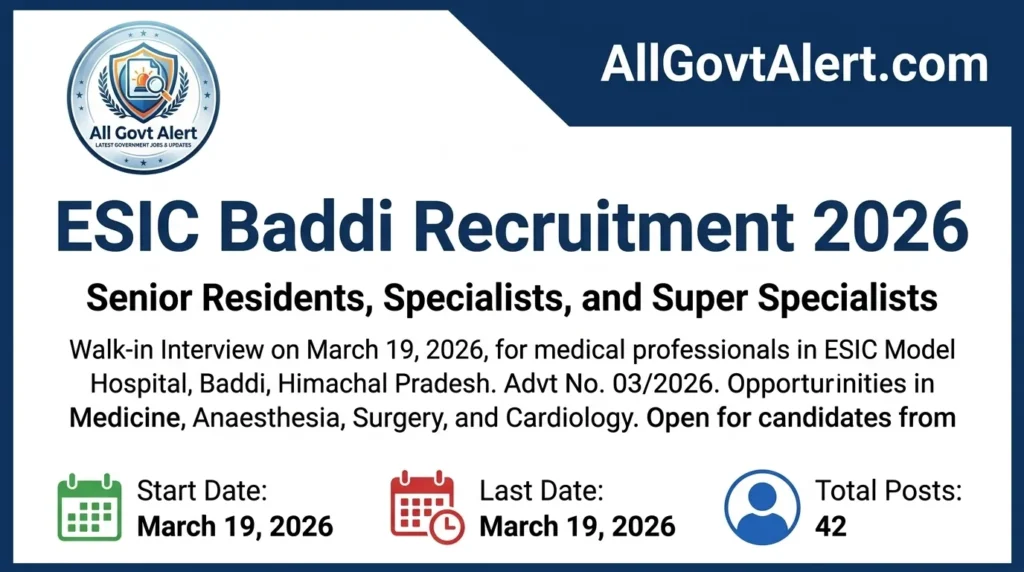 ESIC Baddi Recruitment 2026 Walk-in Interview for 42 Medical Posts