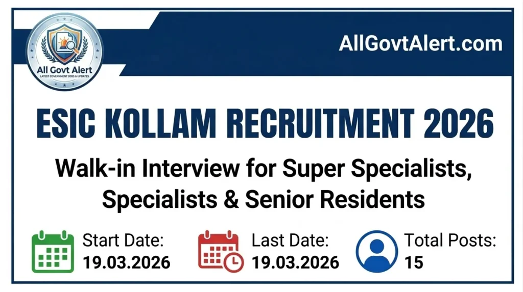 ESIC Kollam Recruitment 2026 Walk-In for Specialists & Senior Residents