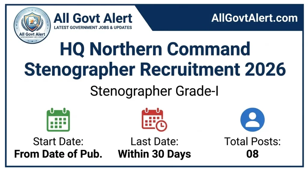 HQ Northern Command Stenographer Recruitment 2026 Apply for 08 Posts