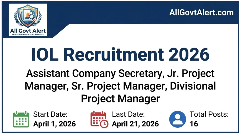 IOL Recruitment 2026 Apply Offline for 16 Manager & Secretary Posts