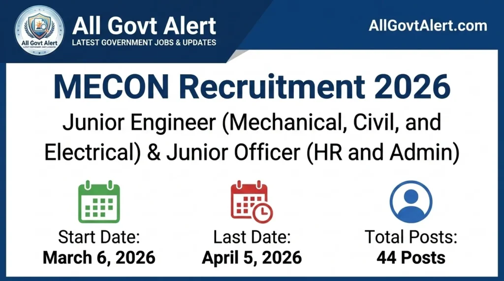 MECON Recruitment 2026 Apply Online for 44 Junior Engineer & Officer Posts