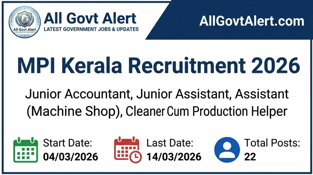 MPI Kerala Recruitment 2026 Apply Online for 22 Vacancies
