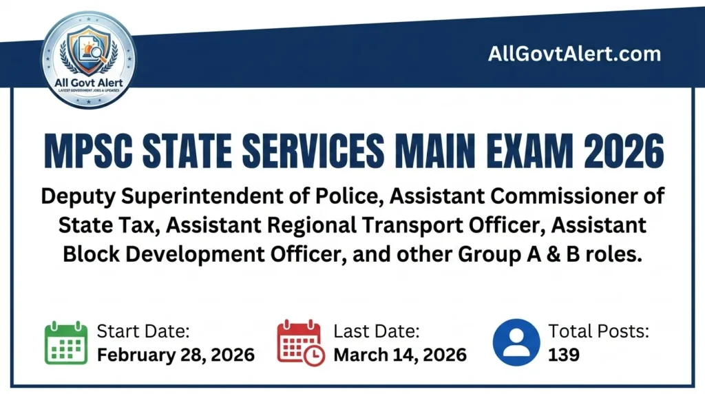 MPSC State Services Main Exam 2026 Notification Out Apply Online for 139 Posts