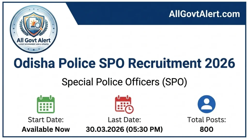 Odisha Police SPO Recruitment 2026 has been officially announced to fill 800 vacancies for the post of Special Police Officers on a contractual basis 