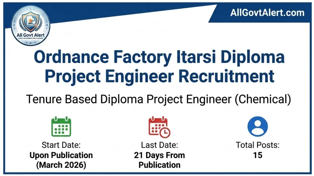 Ordnance Factory Itarsi Diploma Project Engineer Recruitment 2026 Apply Offline for 15 Posts