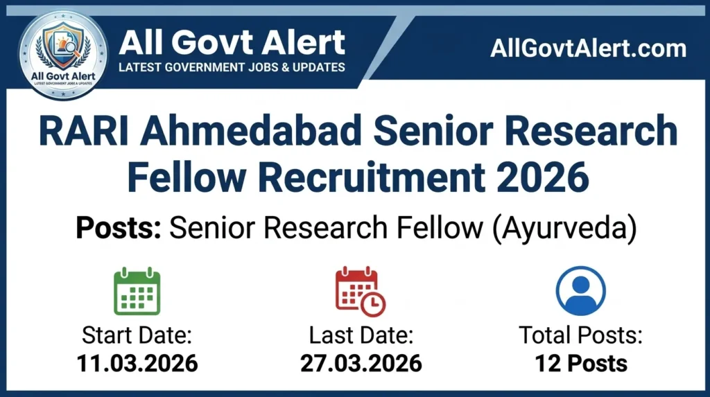 RARI Ahmedabad SRF Recruitment 2026 Walk-In for 12 Posts