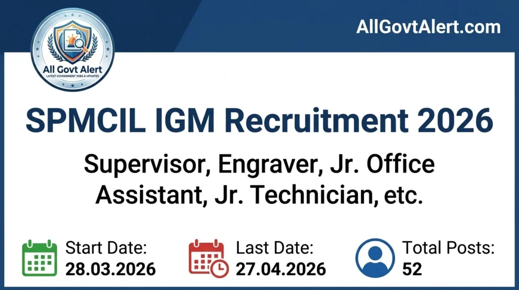 SPMCIL IGM Recruitment 2026 Apply Online for 52 Supervisor & Technician Posts