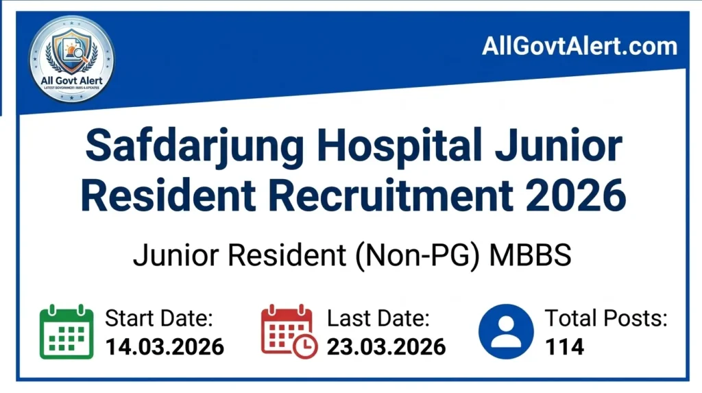 Safdarjung Hospital Junior Resident Recruitment 2026 Walk-in for 114 Posts