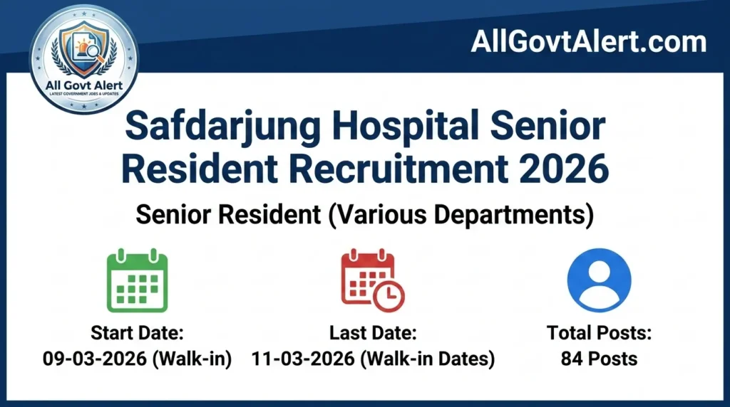 Safdarjung Hospital Senior Resident Recruitment 2026 Walk-in for 84 Posts
