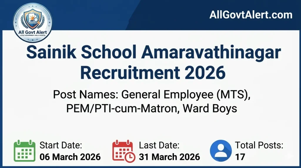 Sainik School Amaravathinagar Recruitment 2026 Apply Offline for 17 MTS & Ward Boy Posts