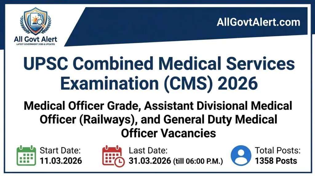UPSC CMS 2026 Notification Out Apply Online for 1358 Medical Officer Posts