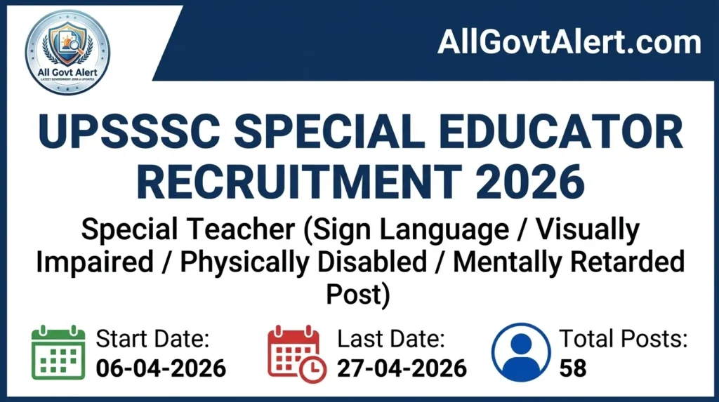 UPSSSC Special Educator Recruitment 2026 Apply Online for 58 Teacher Posts